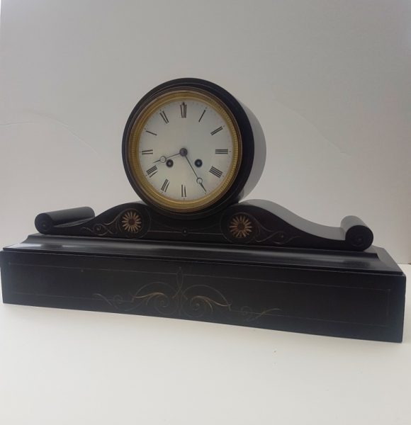 Victorian black two train mantel clock